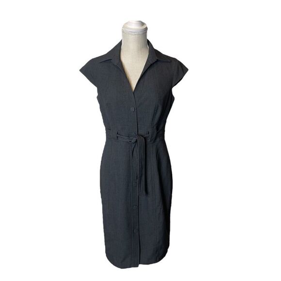 Calvin Klein Black Button Up Cap Sleeve Dress in Charcoal - Picture 4 of 15